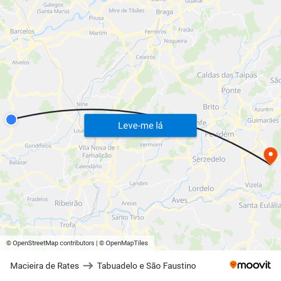 Macieira de Rates to Tabuadelo e São Faustino map