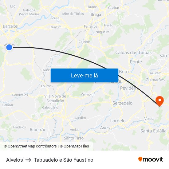 Alvelos to Tabuadelo e São Faustino map