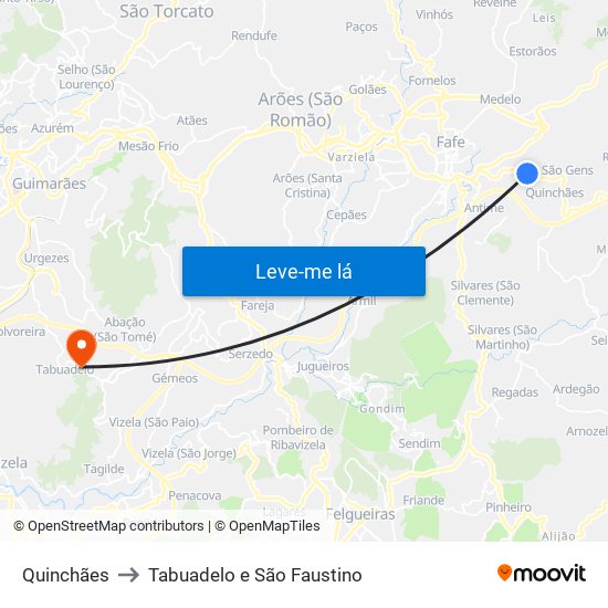 Quinchães to Tabuadelo e São Faustino map