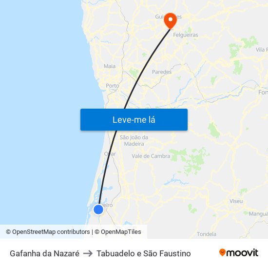 Gafanha da Nazaré to Tabuadelo e São Faustino map