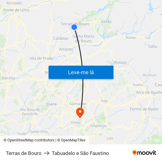Terras de Bouro to Tabuadelo e São Faustino map