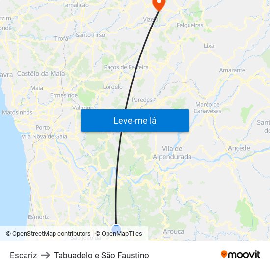 Escariz to Tabuadelo e São Faustino map