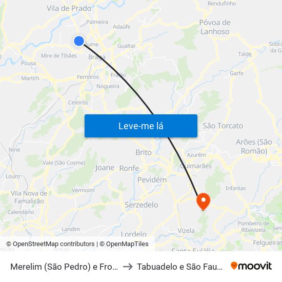 Merelim (São Pedro) e Frossos to Tabuadelo e São Faustino map