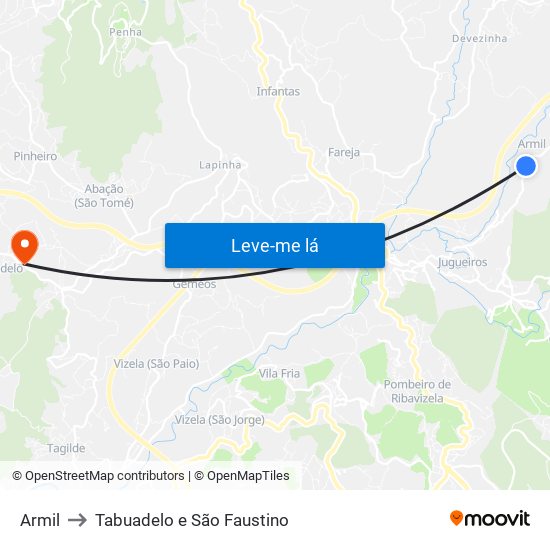 Armil to Tabuadelo e São Faustino map