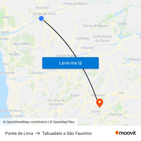 Ponte de Lima to Tabuadelo e São Faustino map