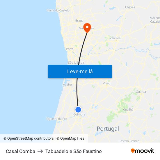 Casal Comba to Tabuadelo e São Faustino map