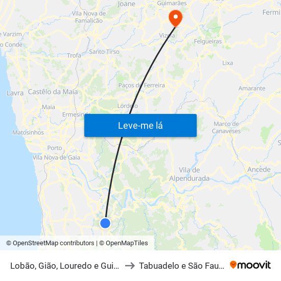 Lobão, Gião, Louredo e Guisande to Tabuadelo e São Faustino map