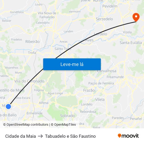Cidade da Maia to Tabuadelo e São Faustino map