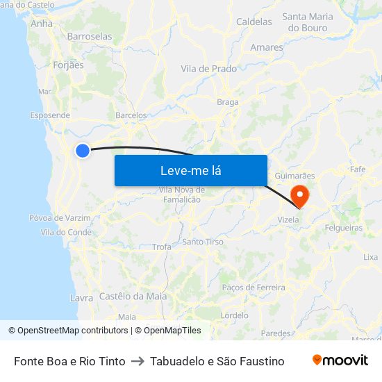 Fonte Boa e Rio Tinto to Tabuadelo e São Faustino map