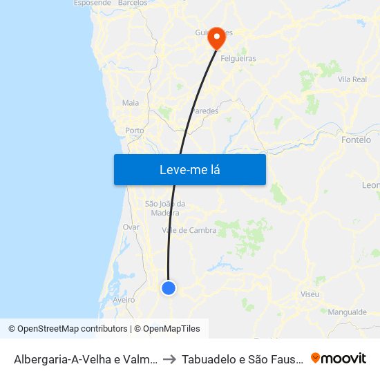 Albergaria-A-Velha e Valmaior to Tabuadelo e São Faustino map