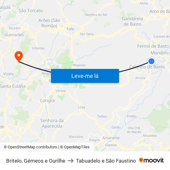 Britelo, Gémeos e Ourilhe to Tabuadelo e São Faustino map