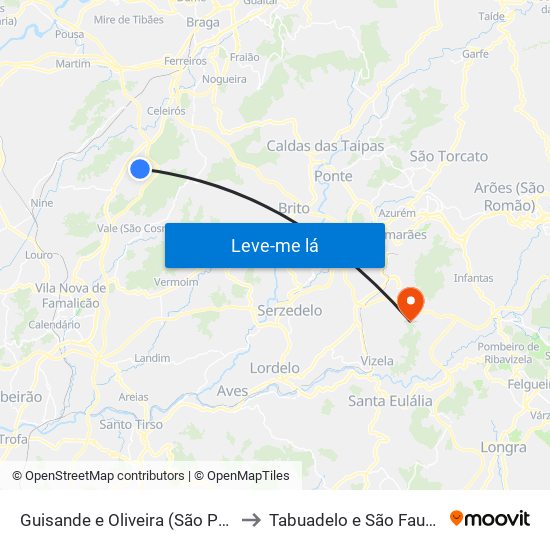 Guisande e Oliveira (São Pedro) to Tabuadelo e São Faustino map