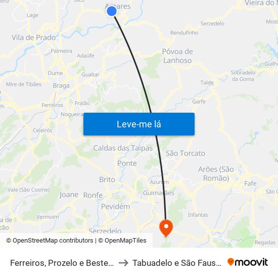 Ferreiros, Prozelo e Besteiros to Tabuadelo e São Faustino map