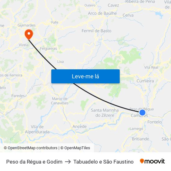 Peso da Régua e Godim to Tabuadelo e São Faustino map