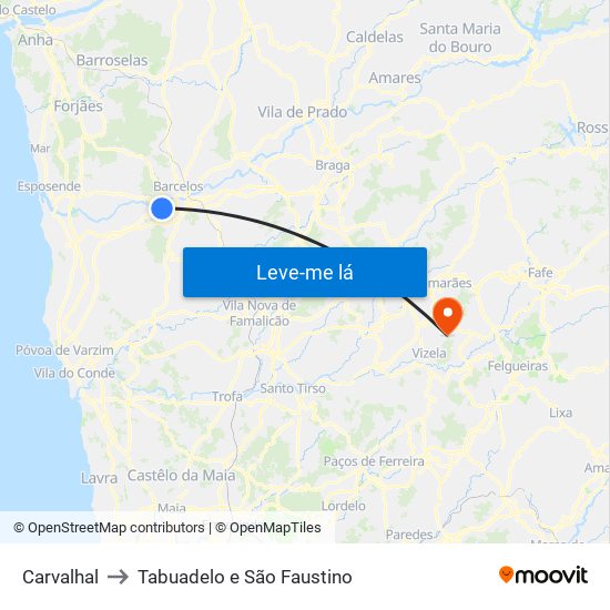 Carvalhal to Tabuadelo e São Faustino map