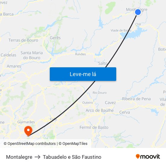 Montalegre to Tabuadelo e São Faustino map