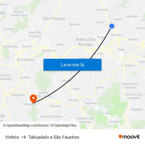 Vinhós to Tabuadelo e São Faustino map