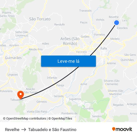 Revelhe to Tabuadelo e São Faustino map