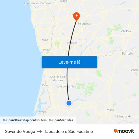 Sever do Vouga to Tabuadelo e São Faustino map