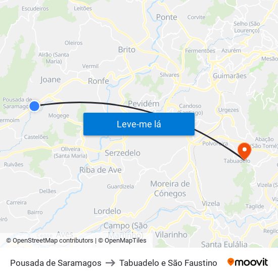 Pousada de Saramagos to Tabuadelo e São Faustino map