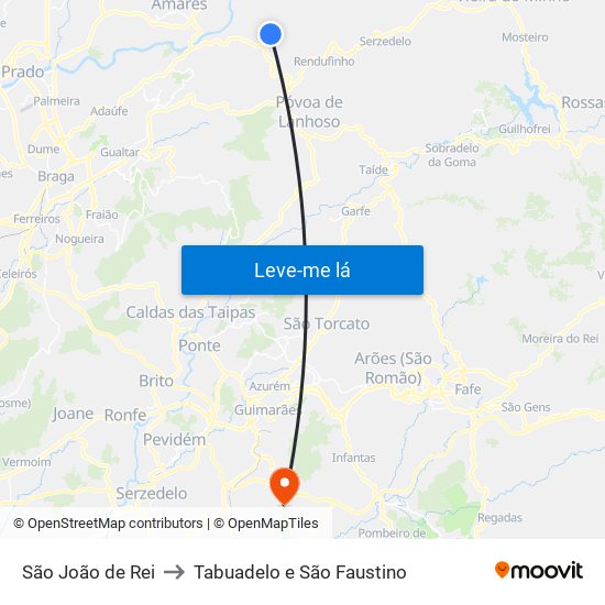 São João de Rei to Tabuadelo e São Faustino map