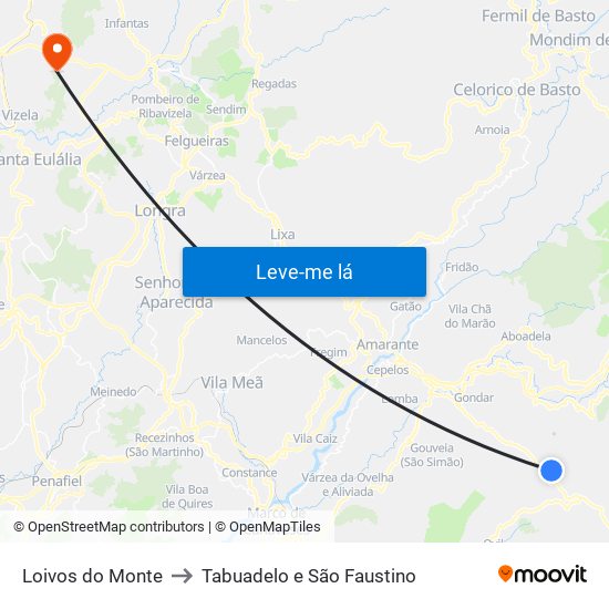 Loivos do Monte to Tabuadelo e São Faustino map