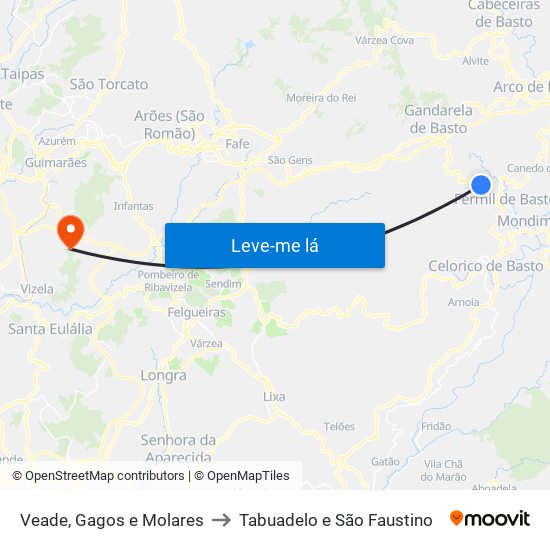 Veade, Gagos e Molares to Tabuadelo e São Faustino map