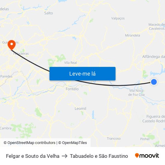Felgar e Souto da Velha to Tabuadelo e São Faustino map