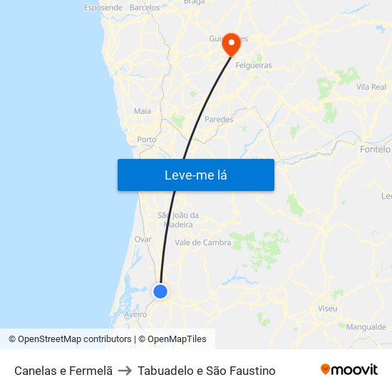 Canelas e Fermelã to Tabuadelo e São Faustino map