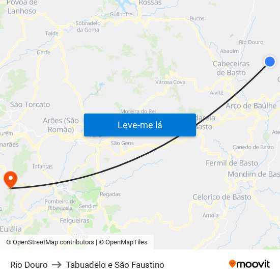 Rio Douro to Tabuadelo e São Faustino map