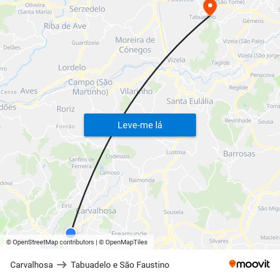 Carvalhosa to Tabuadelo e São Faustino map