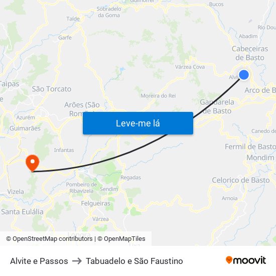 Alvite e Passos to Tabuadelo e São Faustino map