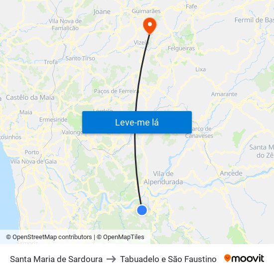 Santa Maria de Sardoura to Tabuadelo e São Faustino map