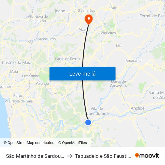 São Martinho de Sardoura to Tabuadelo e São Faustino map