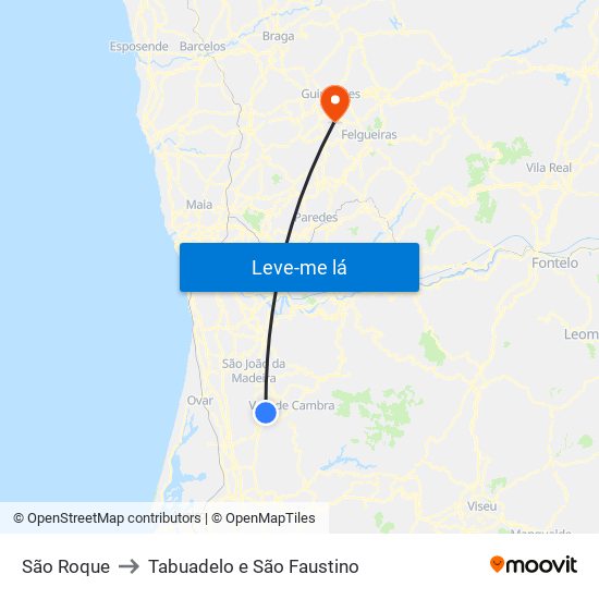 São Roque to Tabuadelo e São Faustino map