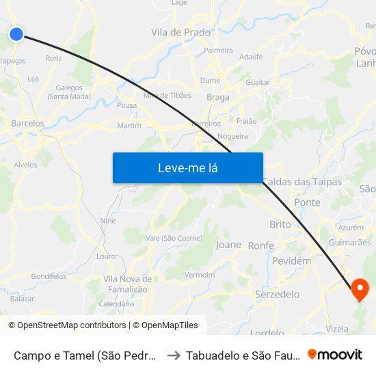 Campo e Tamel (São Pedro Fins) to Tabuadelo e São Faustino map