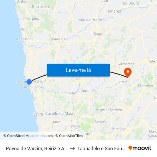 Póvoa de Varzim, Beiriz e Argivai to Tabuadelo e São Faustino map