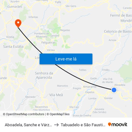 Aboadela, Sanche e Várzea to Tabuadelo e São Faustino map