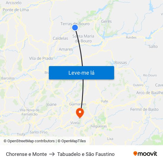 Chorense e Monte to Tabuadelo e São Faustino map