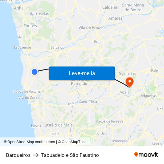 Barqueiros to Tabuadelo e São Faustino map