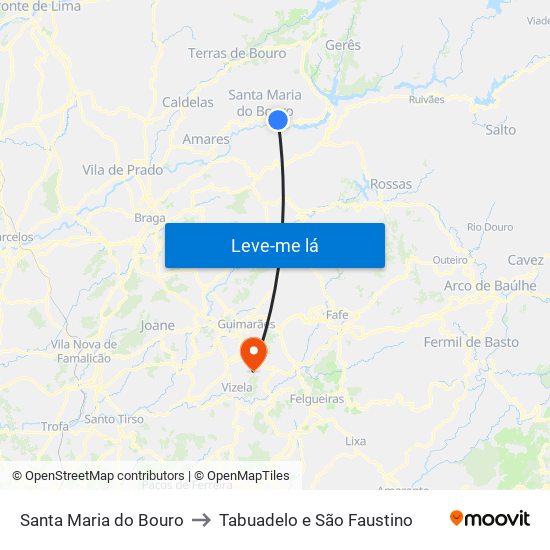 Santa Maria do Bouro to Tabuadelo e São Faustino map