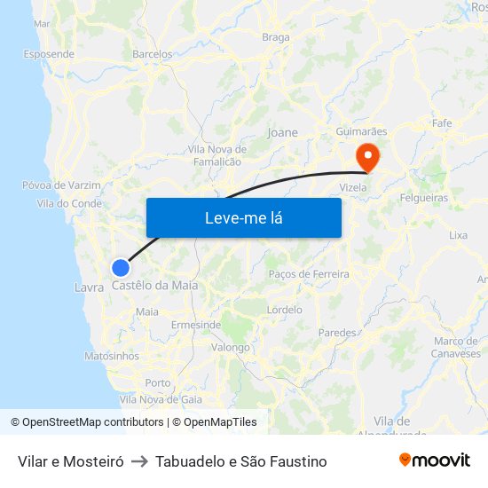 Vilar e Mosteiró to Tabuadelo e São Faustino map