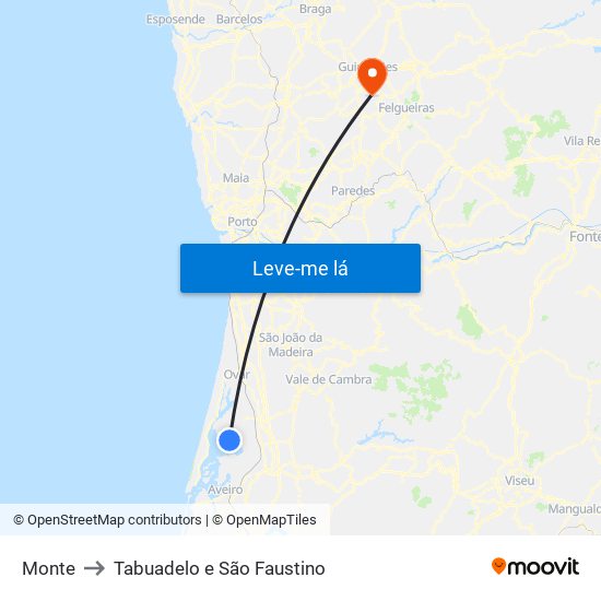 Monte to Tabuadelo e São Faustino map