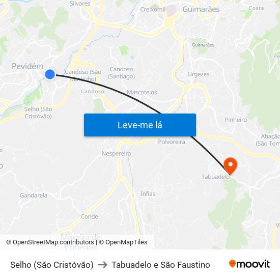 Selho (São Cristóvão) to Tabuadelo e São Faustino map