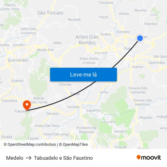 Medelo to Tabuadelo e São Faustino map