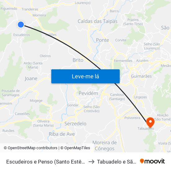 Escudeiros e Penso (Santo Estêvão e São Vicente) to Tabuadelo e São Faustino map