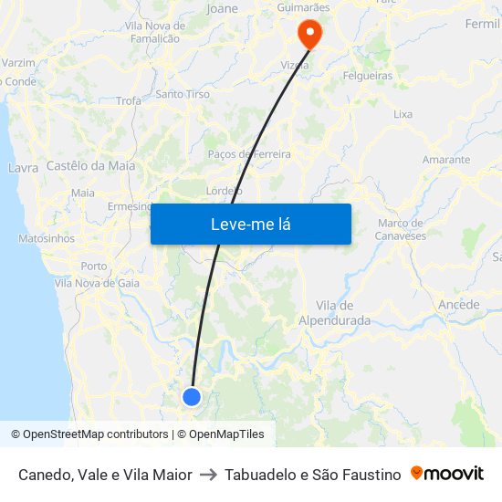 Canedo, Vale e Vila Maior to Tabuadelo e São Faustino map