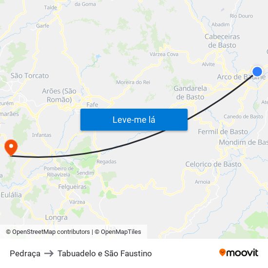 Pedraça to Tabuadelo e São Faustino map