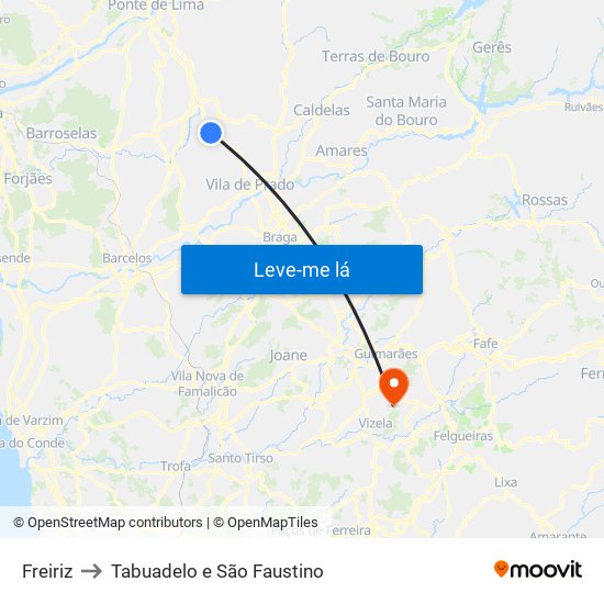 Freiriz to Tabuadelo e São Faustino map