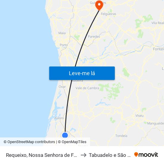 Requeixo, Nossa Senhora de Fátima e Nariz to Tabuadelo e São Faustino map